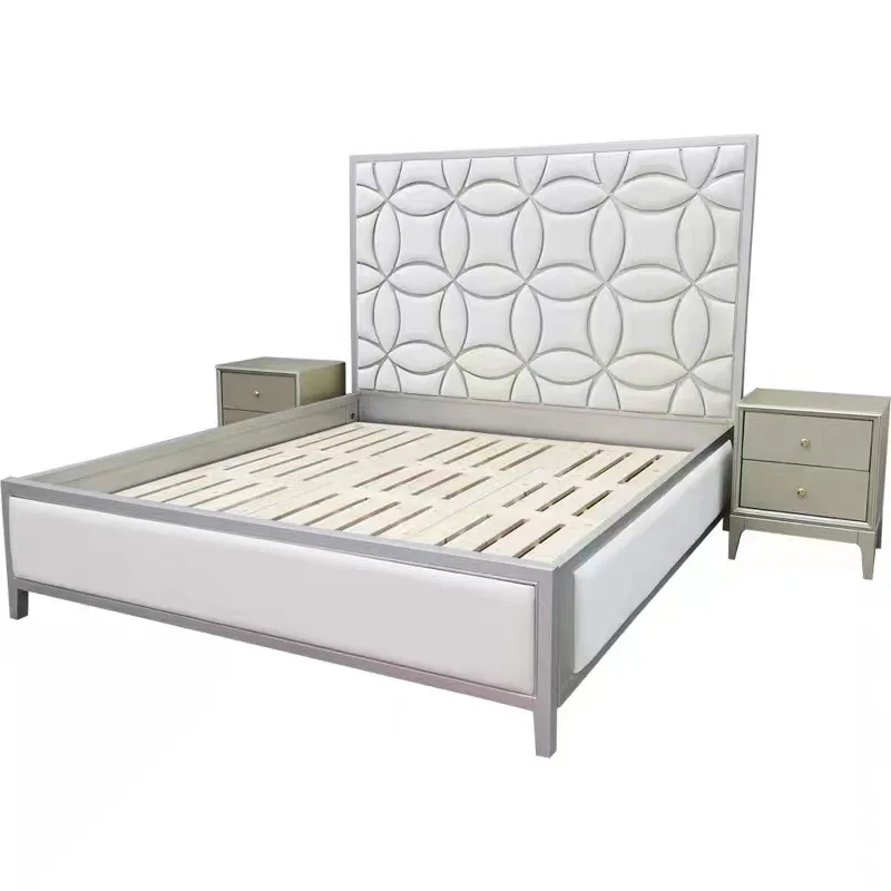 Custom Italy Luxury Homey Modern Coin Design Champaign Gold Leather Headboard Bed Frame