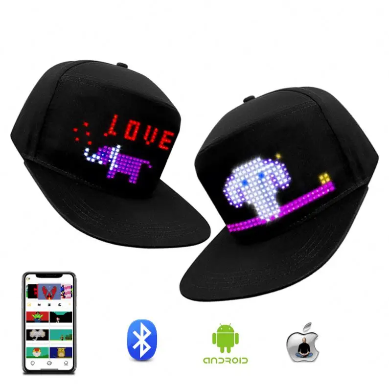 Hot selling Multi language displaying led internal type led baseball cap programmable led hats wireless led caps