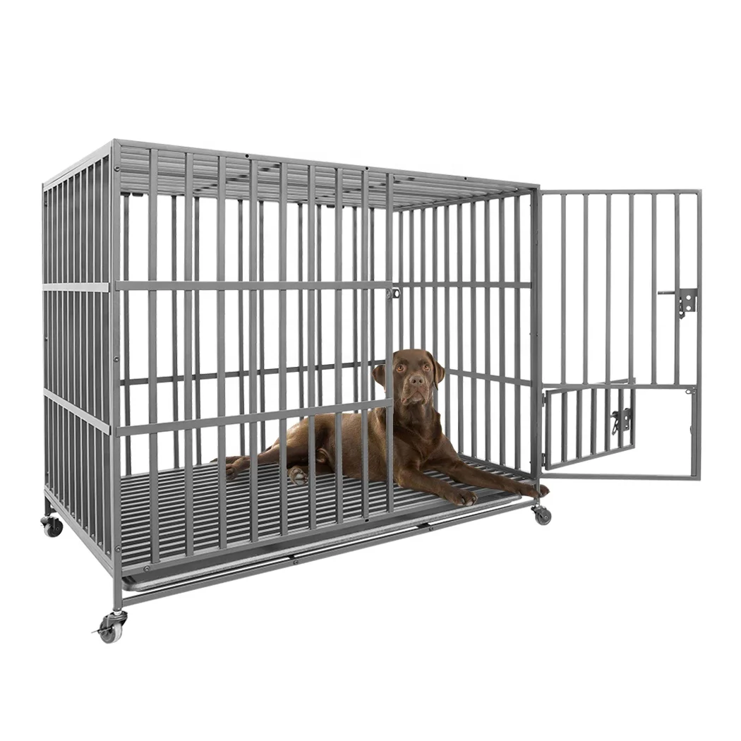 
42 Inches Metal Pet Cage 3 Door Strong Lock Kennel With 4 Lockable Wheels Plus Removable Tray Black 