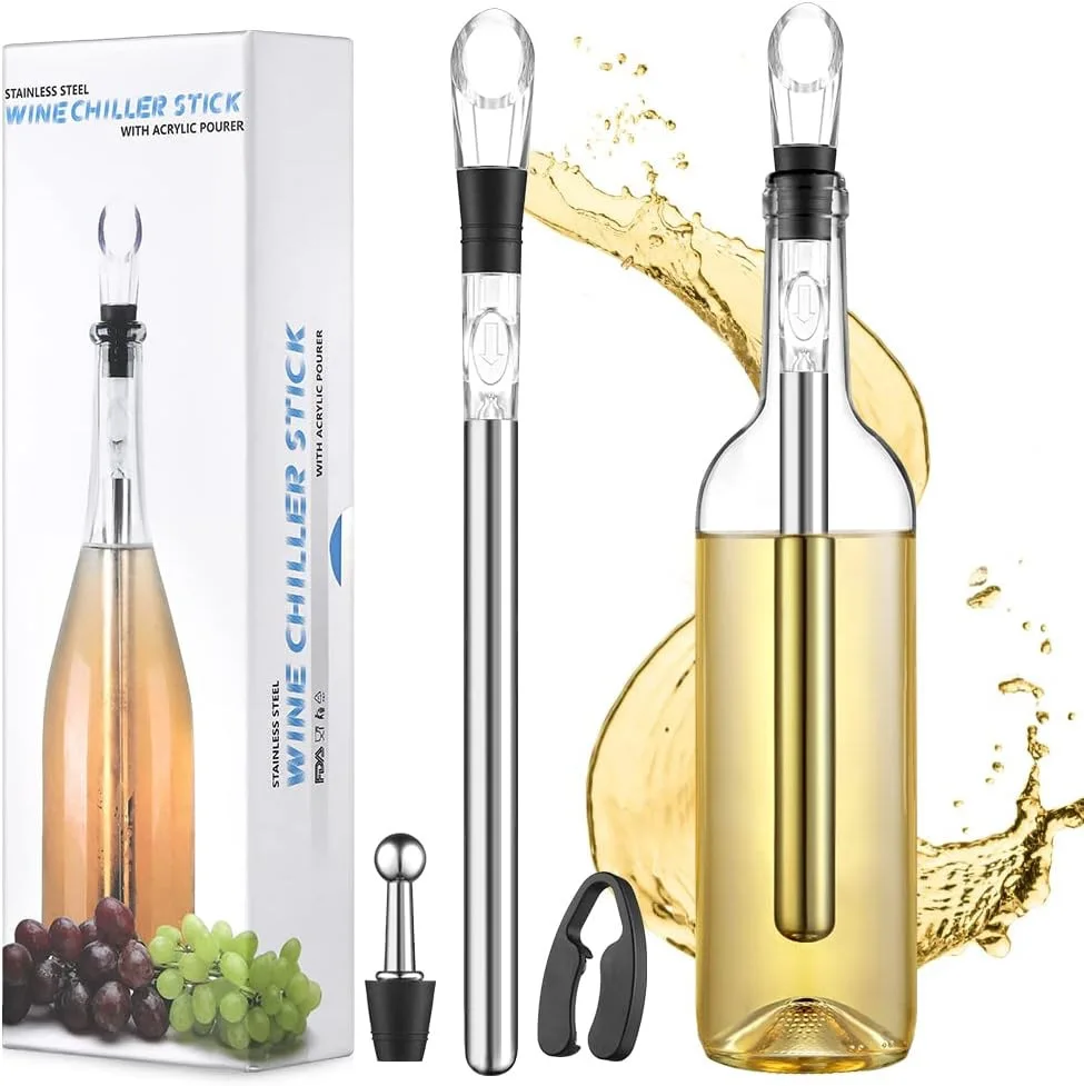 Bar Accessories Metal Stainless Steel Portable Wine Chiller Stick Stopper 3-in-1 Cooler Bottle Pourer