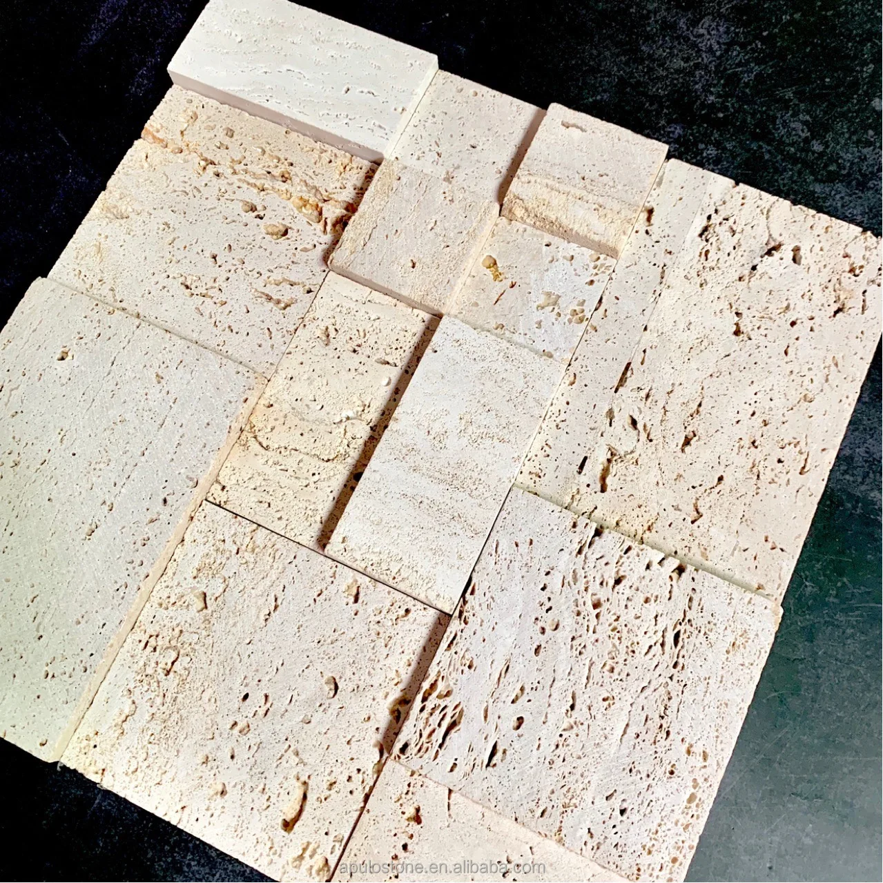 Apulo New Arrival 3D Art Natural Stone Travertine mosaic Cheap Cultural Wall Mosaic Tiles Interior Decorative