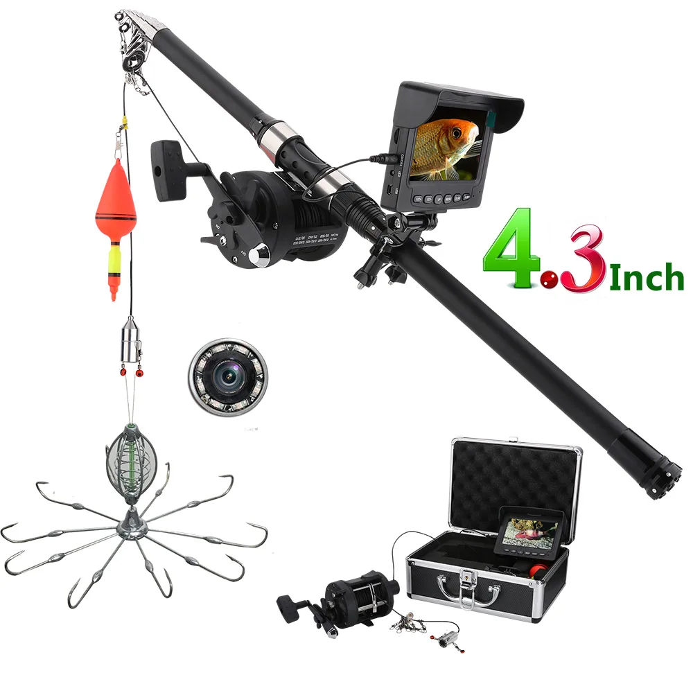 4.3 Inch Color Monitor Underwater Fishing Video Camera Kit with 8 Pcs IR LED Lights with Explosion fishing hooks