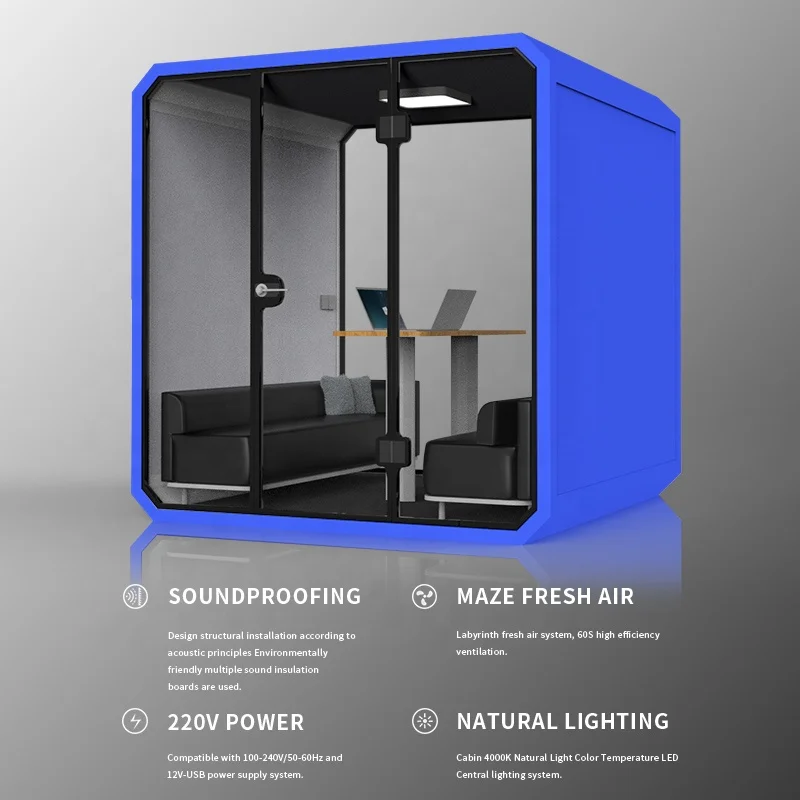 Fire Retardant B1 Ventilation System Commercial Office Booth Meeting Pod With Tv Desk Mobile  Office Pod Sofa Design