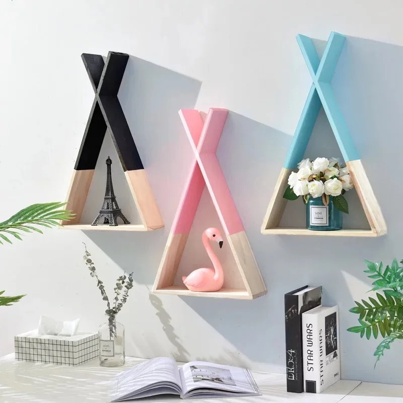 New design black wooden book sundries shelf wall mounted home decoration
