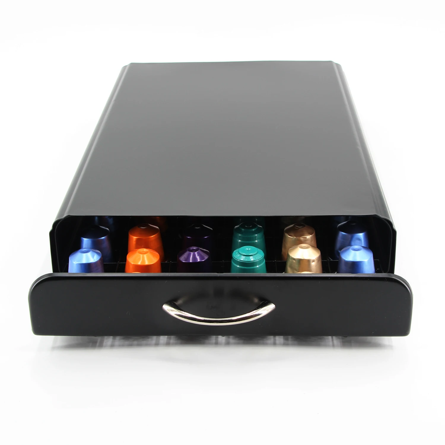 Hot selling 60pcs Metal Organizer Nespresso coffee pod holder storage drawer with handle nespresso pod holder