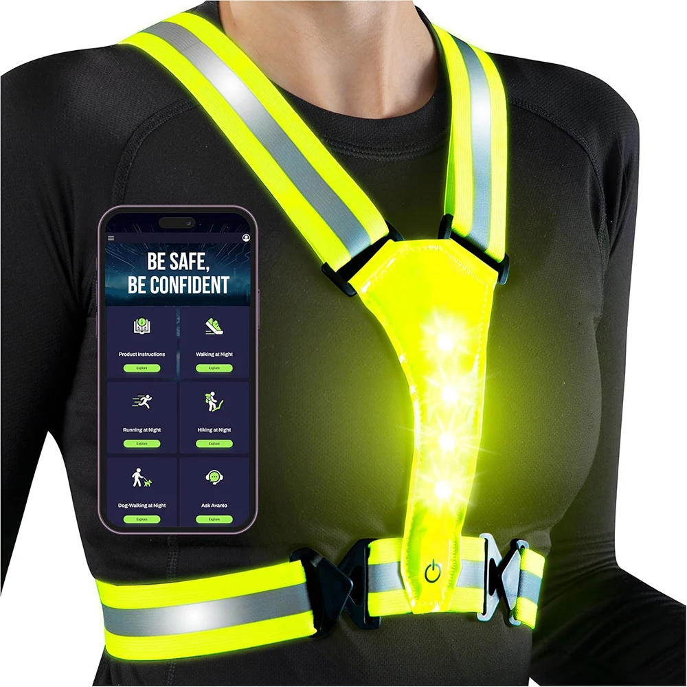LED Reflective Vest, USB-C, High Visibility Safety Vest, Reflective Gear with Free Safety Courses, Running Lights for Runners