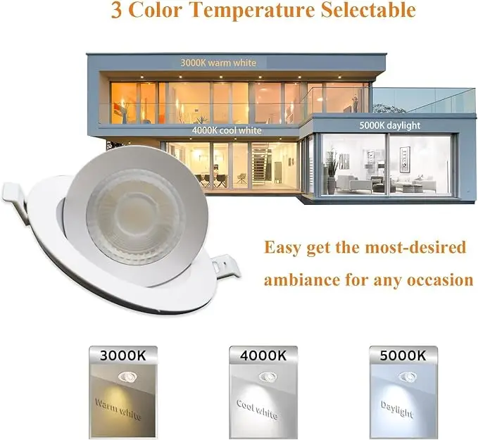 ETL 3CCT Adjustable Indoor pot Lights for Home 4 Inch LED Gimbal Recessed Slim Pot Light with Junction Box Directional Downlight