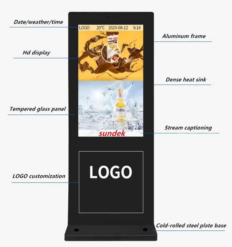 Outdoor IP65 55-Inch LCD Digital Signage Kiosk Waterproof Floor Standing Advertising Equipment for Wayfinding Welcome Display