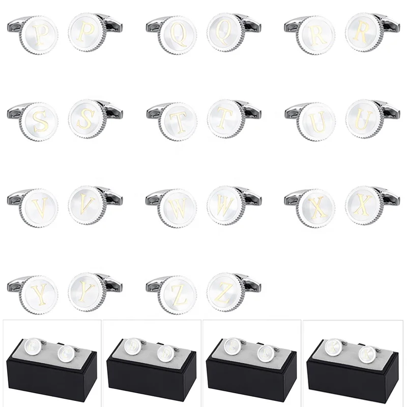 Newest 26 Letters Cufflinks for Mens High quality Round Brass Base Gold Alphabet Cuff links with Transparent acrylic