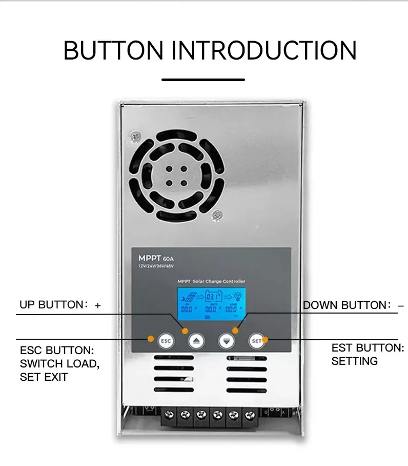 60 Amp Solar Char Controller MPPT Auto PWM Off-Grid Solar Panel Controller 36V/48V Rated Volta RoHS CE Certified