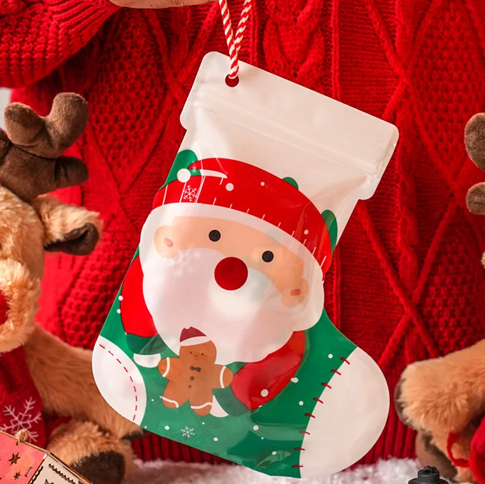 New Design boot shape Christmas Candy Bag sweet packing pouch with zipper handle Santa Claus Candy plastic packaging bag