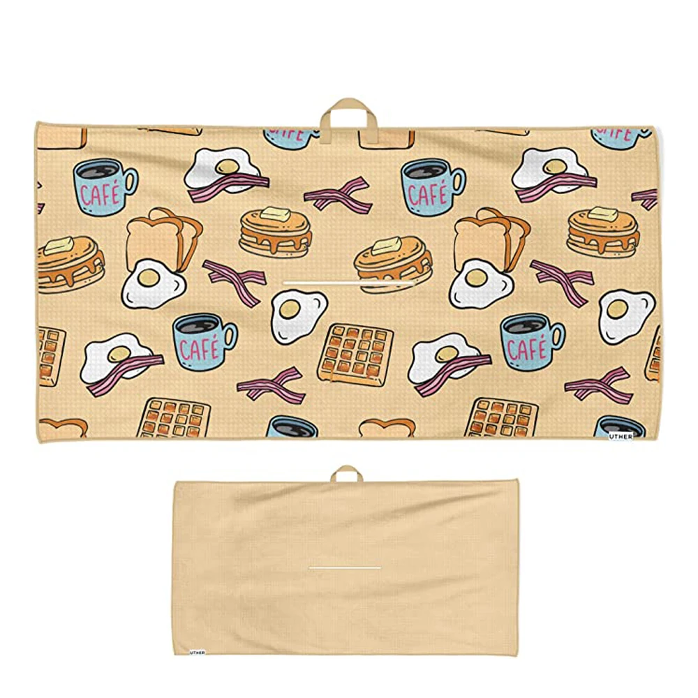 Wholesale custom absorbent quick dry microfiber sublimation waffle golf towel center cut printed