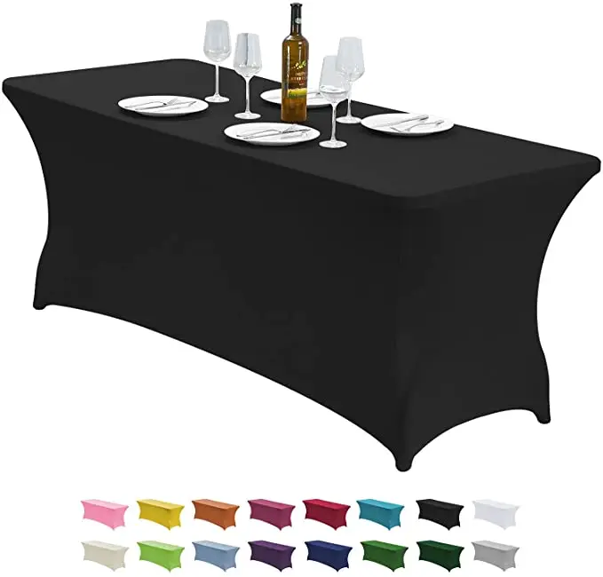 4ft 6ft 8ft Rectangular Solid Polyester Fitted Stretch Spandex Table cloths Polyester Elastic Table Covers For Party Events