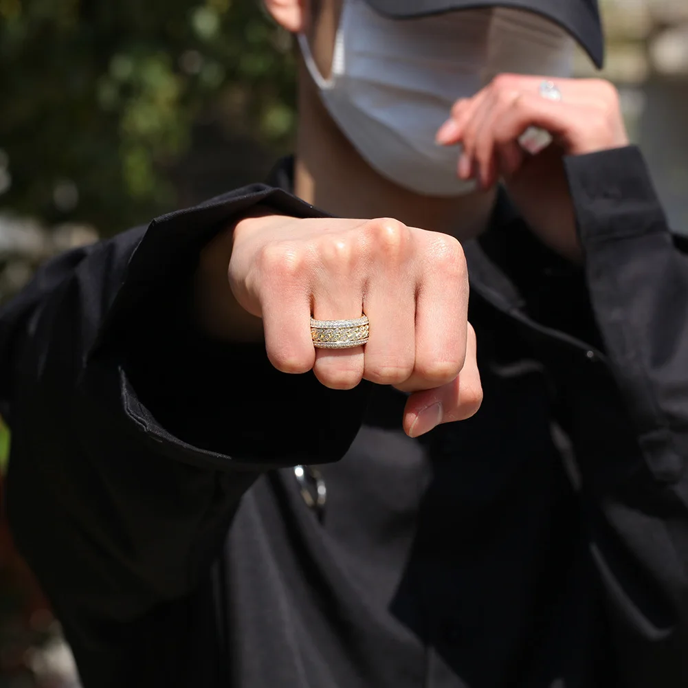 Wholesale custom hip hop micro-set zircon rotatable Cuban ring real gold electroplating fashion high-end hipster ring