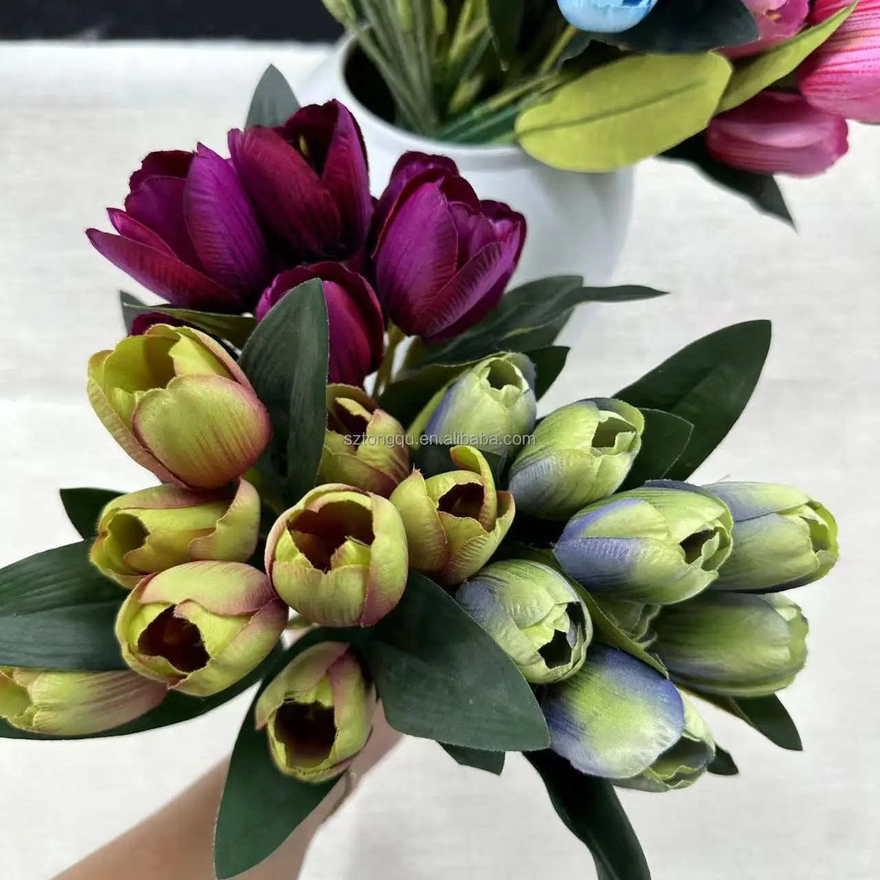 Wholesale simulation of 9 small tulips high-end living room hotel decoration artificial flowers wedding set simulation flowers