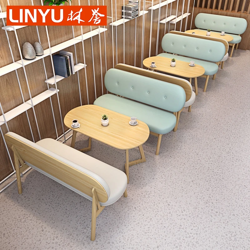 Filipinos manufacturer wholesale cafe cafeteria solid wood pu leather sofa and oval table set furniture for bistro bar