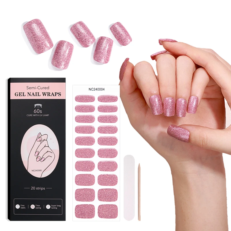 China Wholesale Market Agents High Quality Solid Glitter UV Light Baked Semi Cured Gel Nail Sticker
