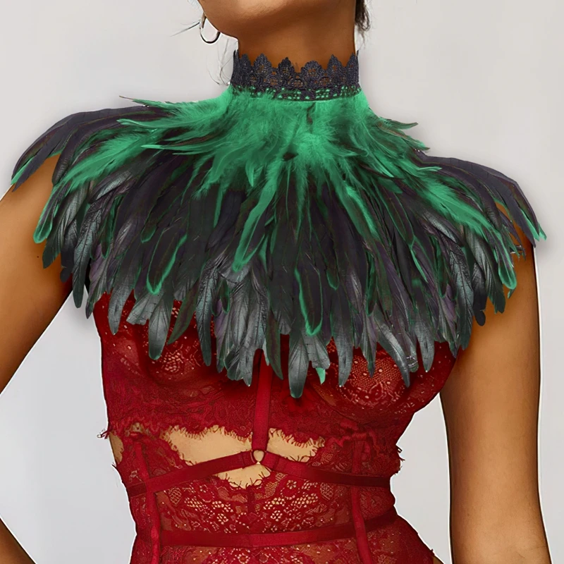 2023 New Lingerie Women Feather Cloak Shawl Scarf Gothic Feather Adjust Party Performance Feather Halloween Carnival Rave Lace