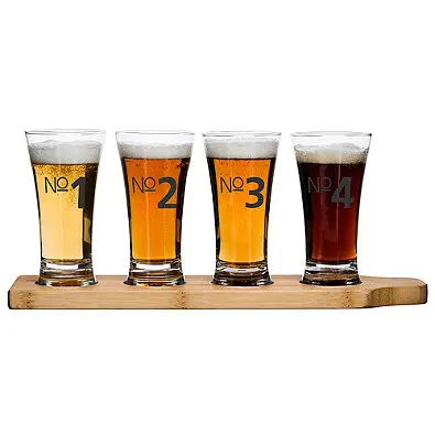 Bamboo Wood Beer Tasting Tray 4 Holes Wine Serving Flight Beer Cup Holder Tray