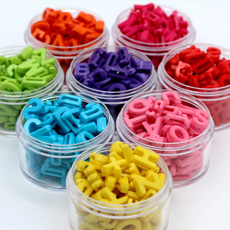 CLASSIC Blue Pink Loose Beads Slide Letter Charm Bracelet Gift Plastic Zircon / with Big Hole Colored Acrylic for Flat Leather