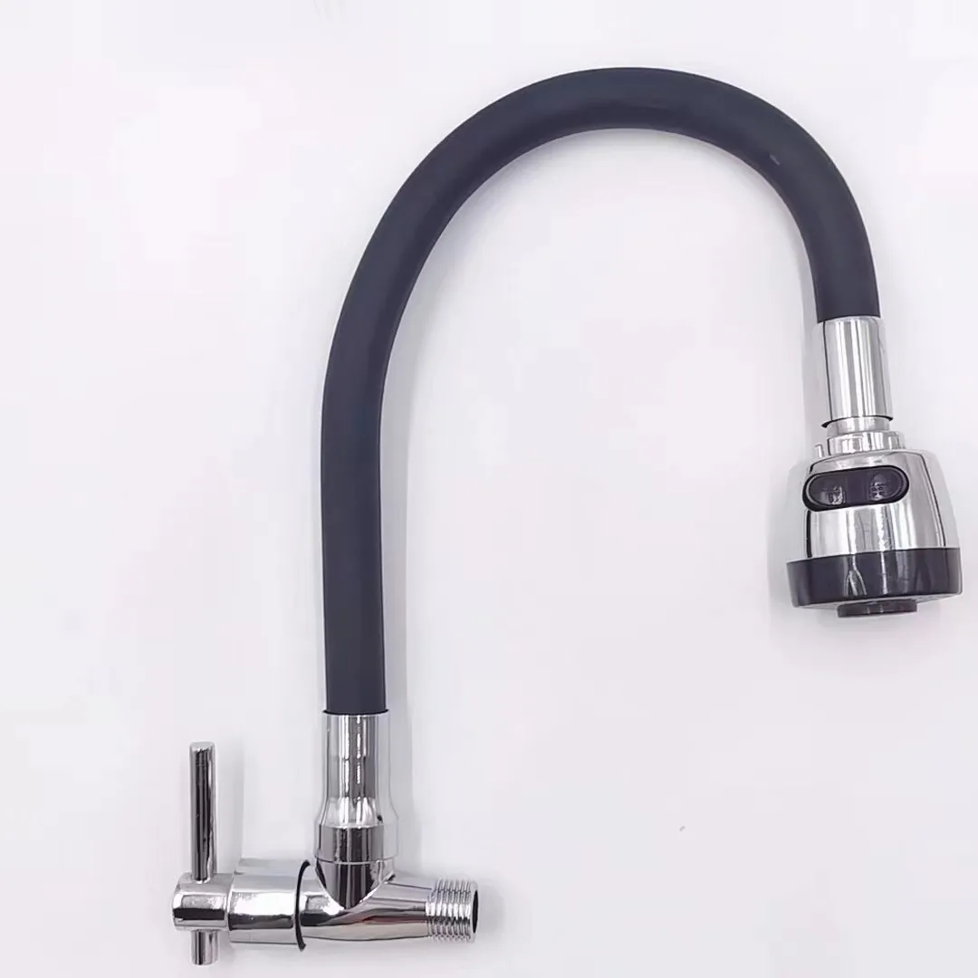 Wall Mounted Kitchen Faucet Silicon Spout Hose Tap Flexible Rubber Factory Price Black Brass Modern Contemporary Kitchen Sink