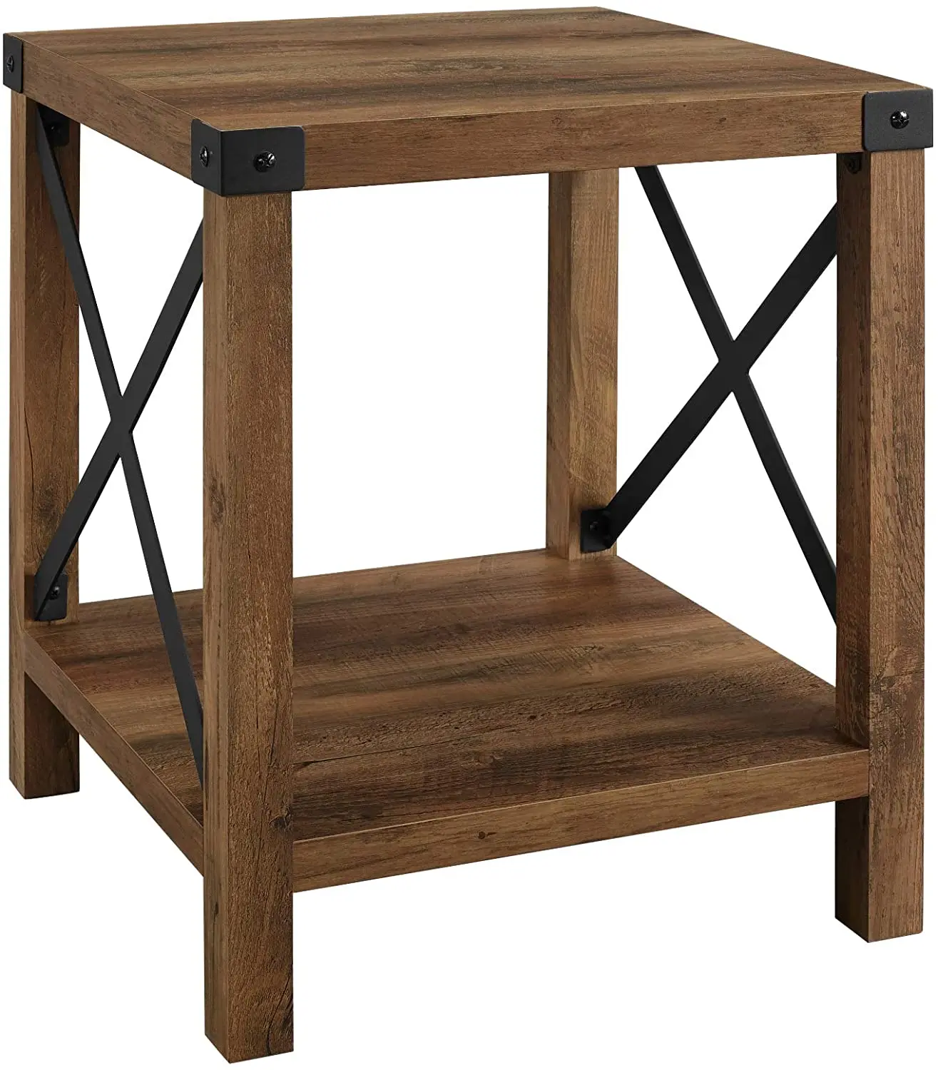 Vonssen Rustic Oak Modern Farmhouse Metal X Side Table
