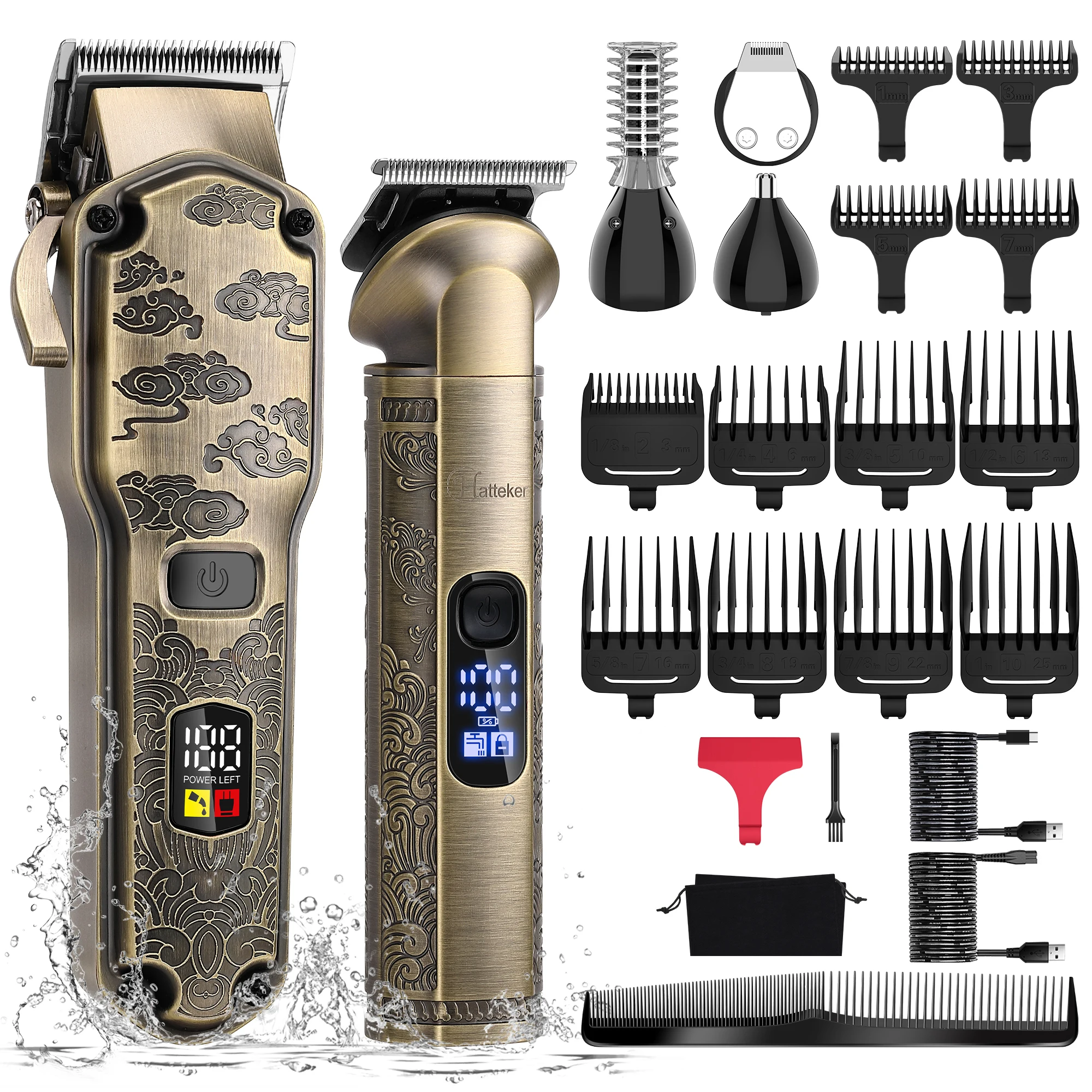 Hatteker New Multifunctional Beard Trimmer Kit for Men Professional Hair Clippers T-Blade Trimmer Nose Trimmer Beard Hair Shaver