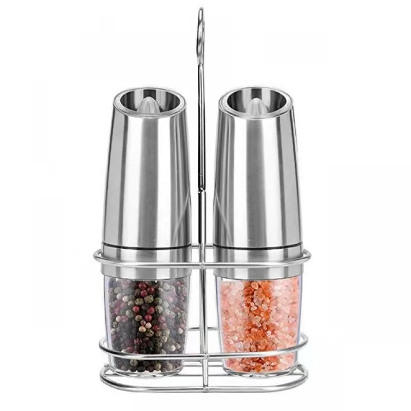 Amazon Hot Selling Stainless Steel Gravity Battery Operated Automatic Electric Salt And Pepper Grinder Set with LED Light