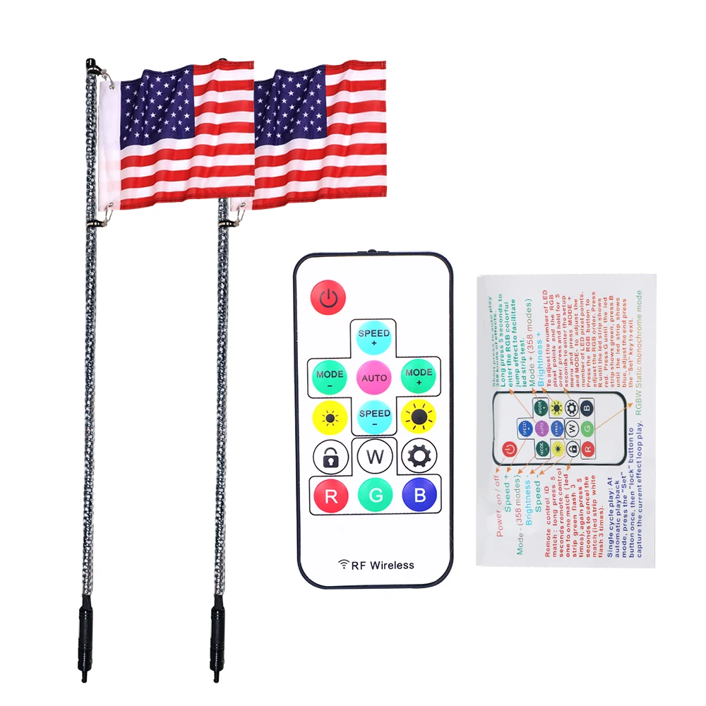 Remote control 4ft 1.2m led flag pole bow light rgb flashing/chasing/strobe beam pattern options for off road vehicles