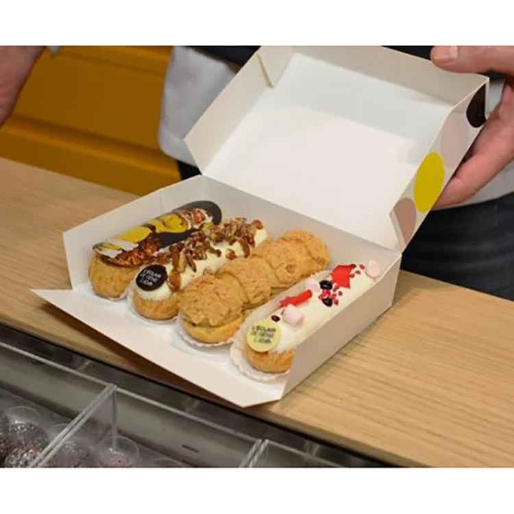 Custom logo design bake bakery croissant chocolate cake french eclairs packaging paper box for eclair pastry dessert house