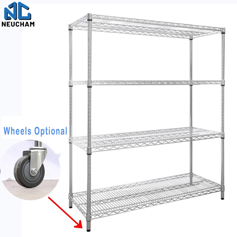 4 layer SMD ESD NSF approval metal chrome wire shelf adjustable transport cart with ESD casters