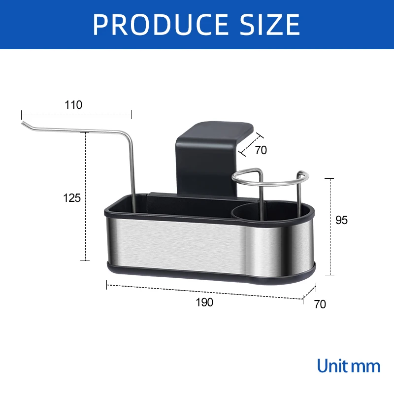 WIREKING Stainless Steel Sink Caddy Sponge Holder 3-In-1 Suction Cup Hanging Sponge Cloth Brush Holder Sink Caddy Organizer Rack