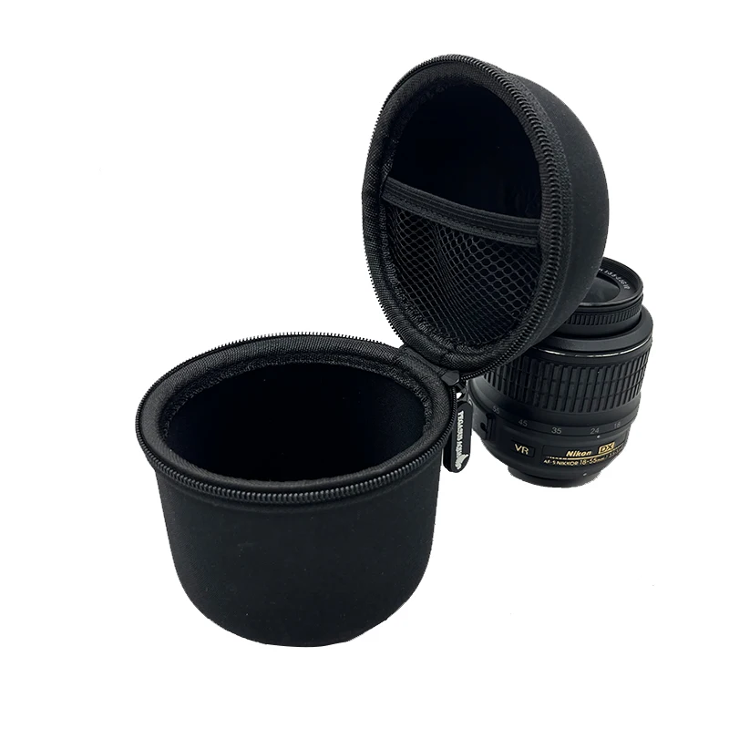 Rounded black hard shell shockproof waterproof camera lens cases for nikon