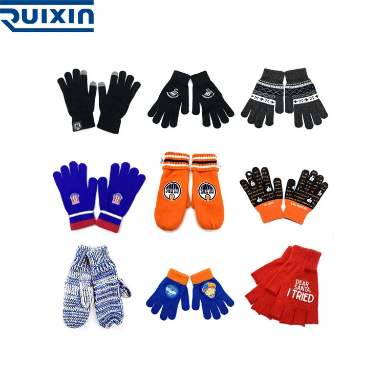 Wholesale Custom Acrylic Gloves Knitted Polar Fleece Lining Touchscreen Mitten Printing Logo Low MOQ Custom Your Own LOGO