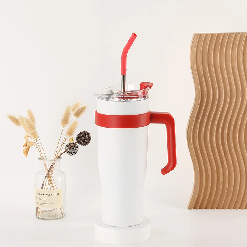40 oz Tumbler with Handle and Straw with lid Stainless Steel Thermos Mug Coffee Cup Outdoor Sports Travel Sippy Mug Gift Sparkli