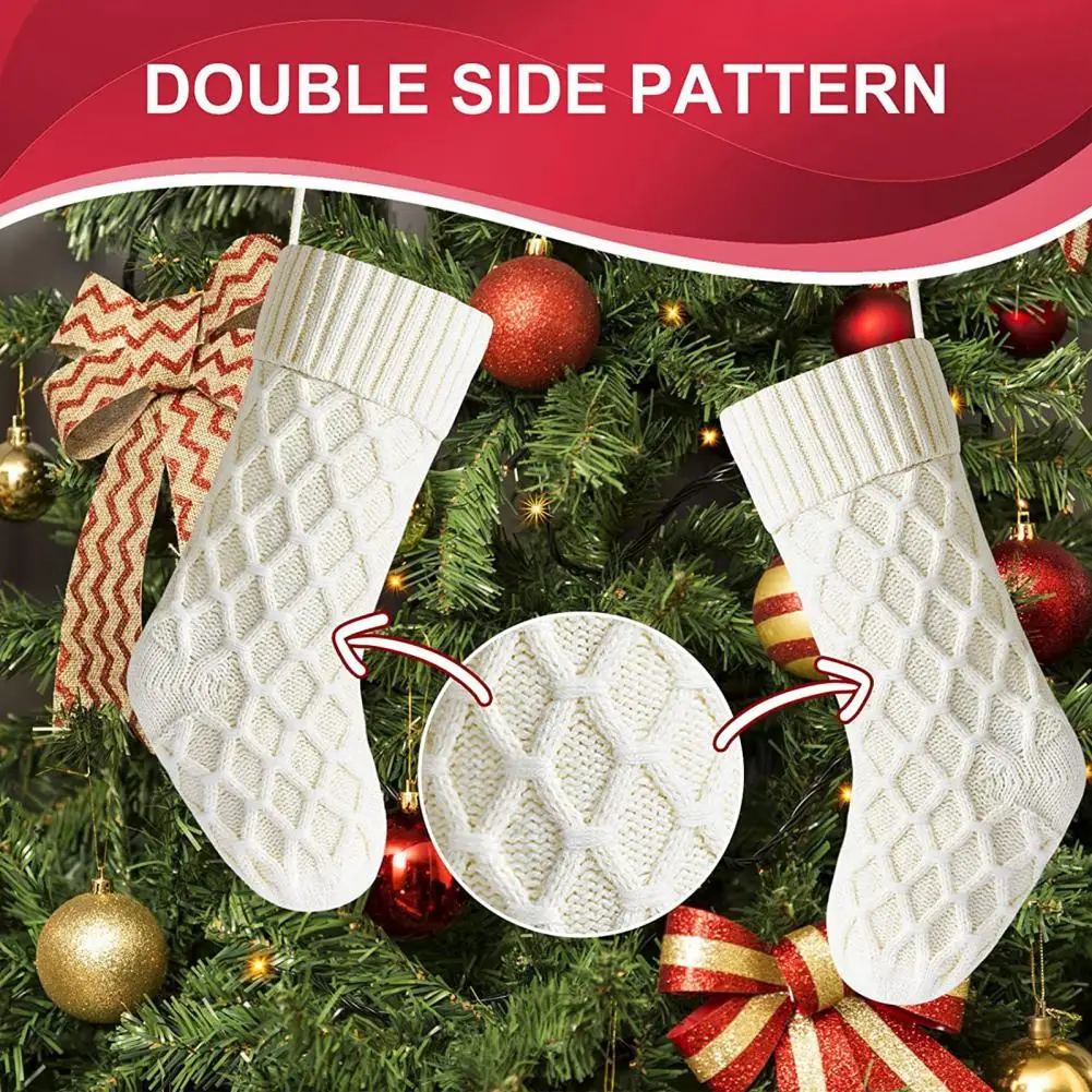 Soft Knitted Grey Red White Christmas Socks Gift Promotional OEM Logo Knitting With Faux Fur Cuff Christmas Stockings