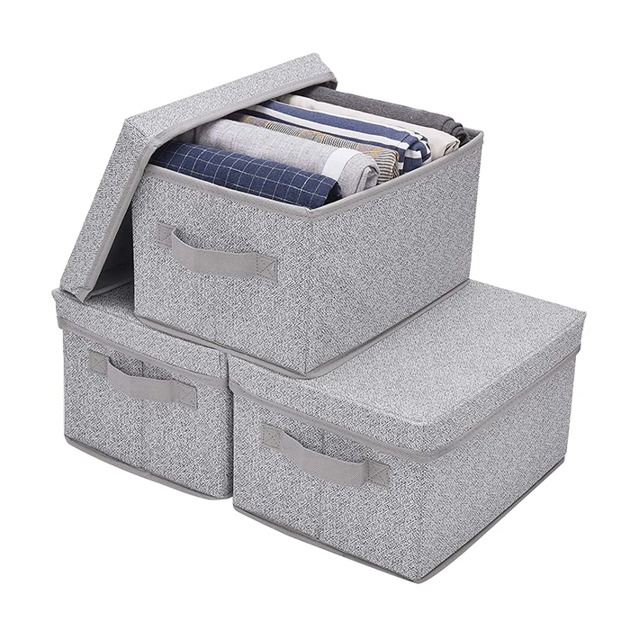 Wholesale 3 Pack Foldable Non woven fabric Gray Storage Bins Organizer Boxes For Clothes
