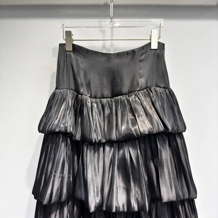 New 2025 Spring Long Skirt High Quality Women High Waist Cascading Ruffle Flower Patterns Long Maxi Skirt Green Black Party Wear