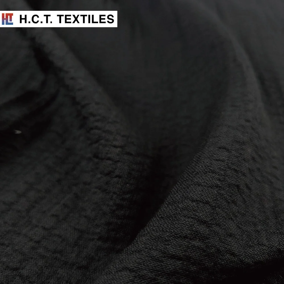 
Comfortable fabric black 185g Rayon Polyester Spandex Heavyweight Seersucker for pant blazer 