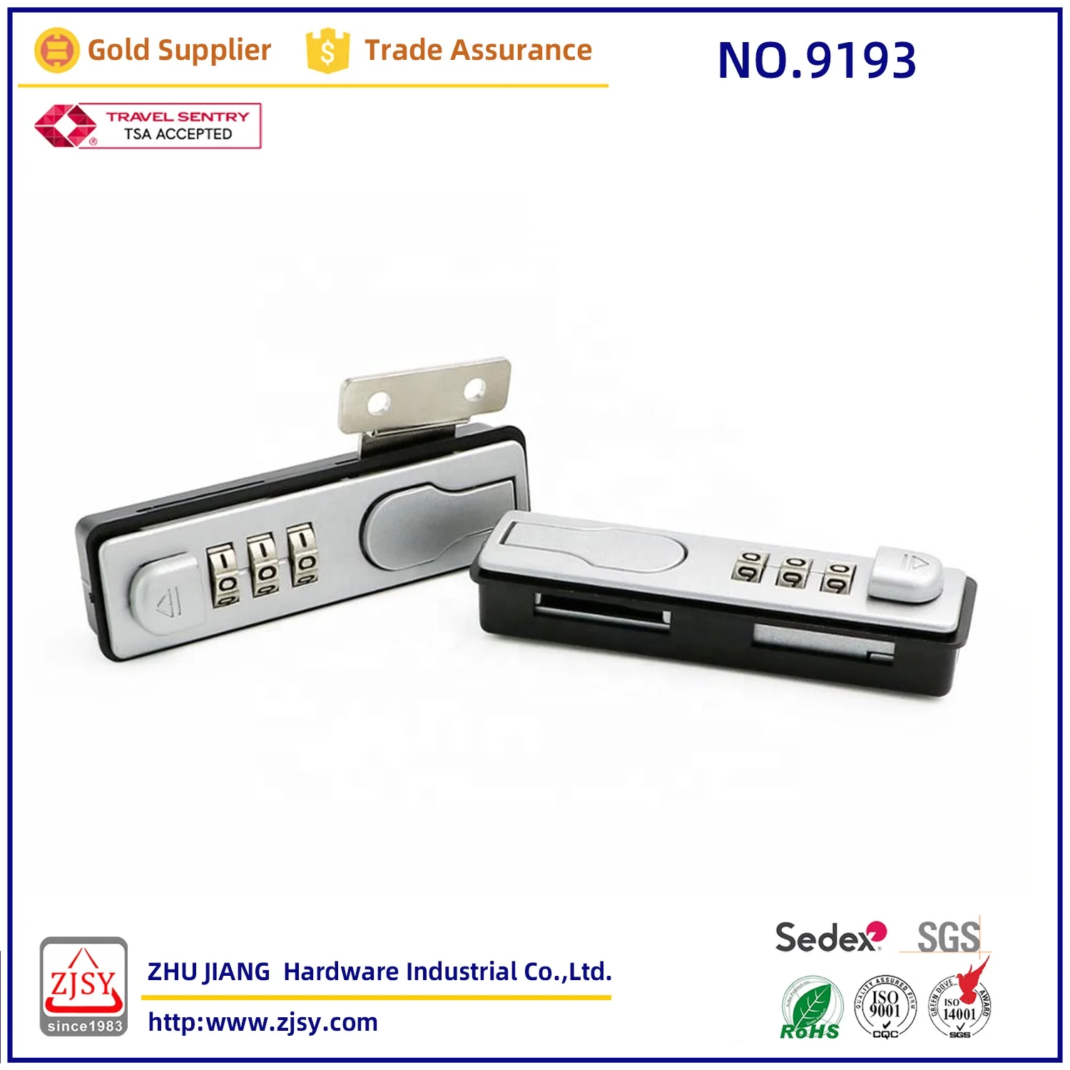 9193 High quality 3-digit trunk lock plastic shell zinc alloy solid bag anti-theft lock security travel Draw bar box lock