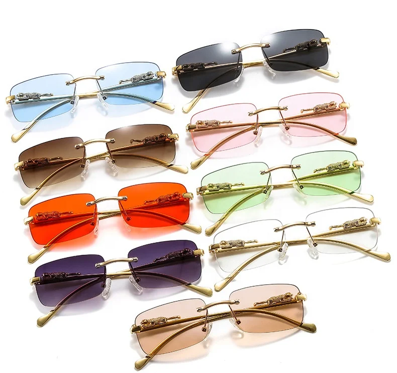 2572 New Metal Leopard Men Frameless Glasses Rimless Rectangular Sunglasses For Female