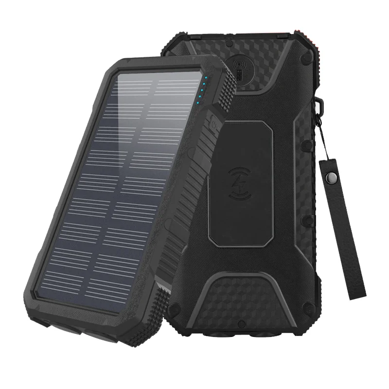 QC3.0 Quick Charge Solar power bank 20000mah with 10W wireless charging and double SOS flashlights