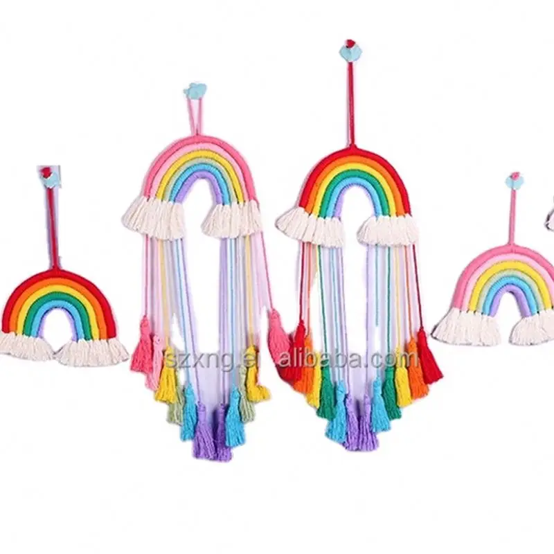 Макраме Радужный мини макраме Ловец снов Бохо натуральные поделки перо светодиодные настенные Подвески домашнее украшение для