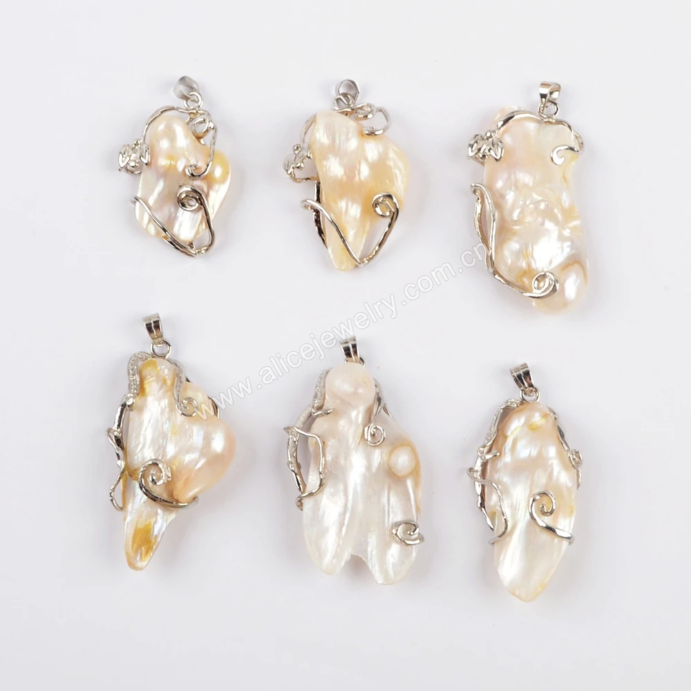 WX1204 Silver pearl pendant baroque pearl pendant charms jewelry