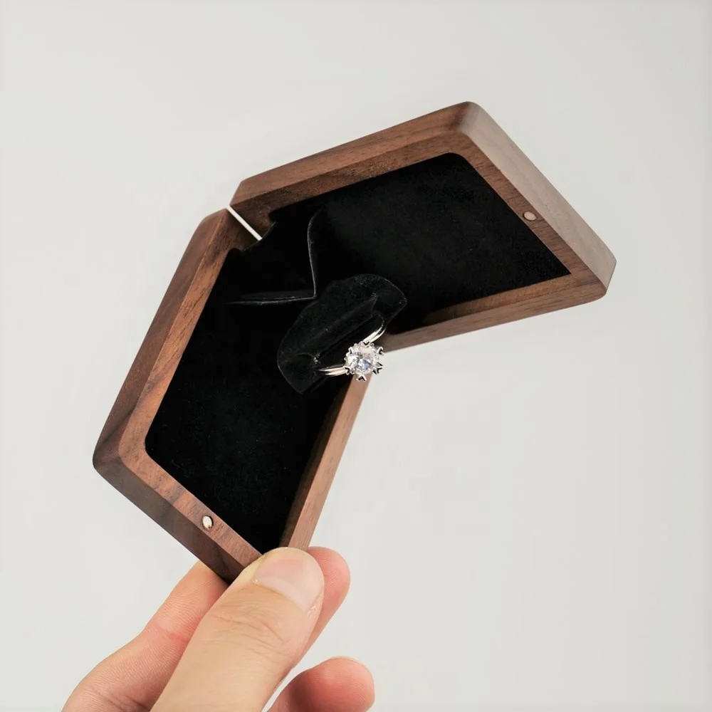 Thin Rotating Engagement Ring Box Anniversary Gift Wooden Handmade Proposal Ring Box