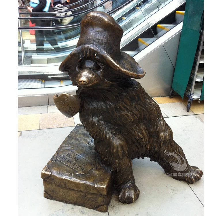 Antique Art Craft Metal Garden Park Decor Life Size Bronze Paddington Bear Sculpture