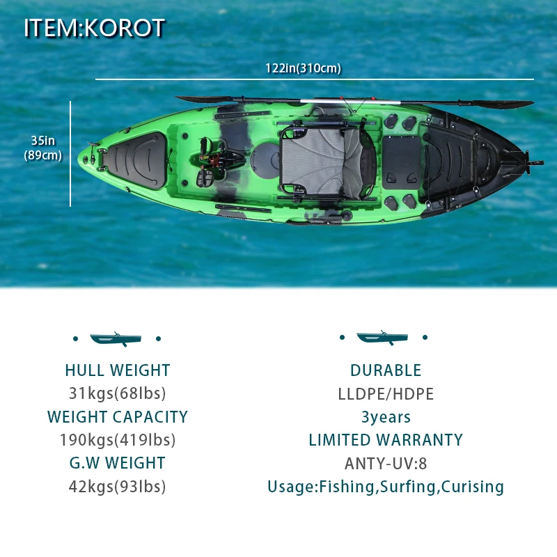 Wholesale 2023 OEM Pedal Kayak with Rudder System Cheap LLDPE Fishing Rowing Boat for Outdoor Drifting on Sale
