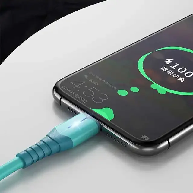 Factory OEM 1M/1.5M/2M Silica Gel LED Fast Charging Mobile Accessories Data cables for all Cell Phones Type-c USB Cable