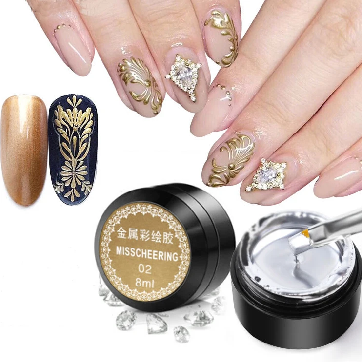 8ml Metallic Pulling Wire Painting Gel Nail Polish 3d Emboss Point To Line Silk Spider Mirror Drawing Gel Varnish