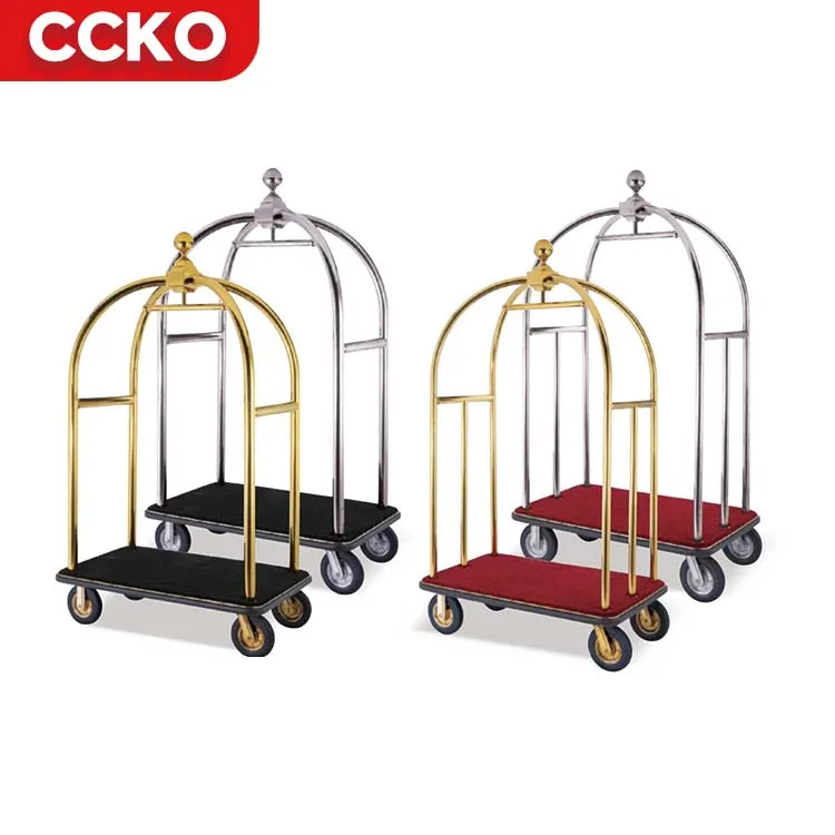 Gold Stainless Steel Tool Hanger Birdcage Luggage Carts Bellman Bellboy Cart Banquet Lobby Hotel Supplies Luggage Trolley Cart